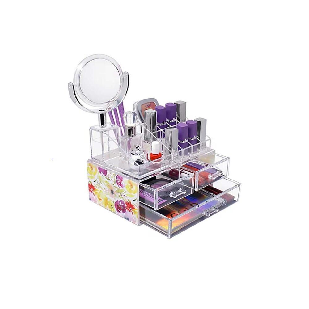 Sorbus Makeup Storage Case With Mirror Floral